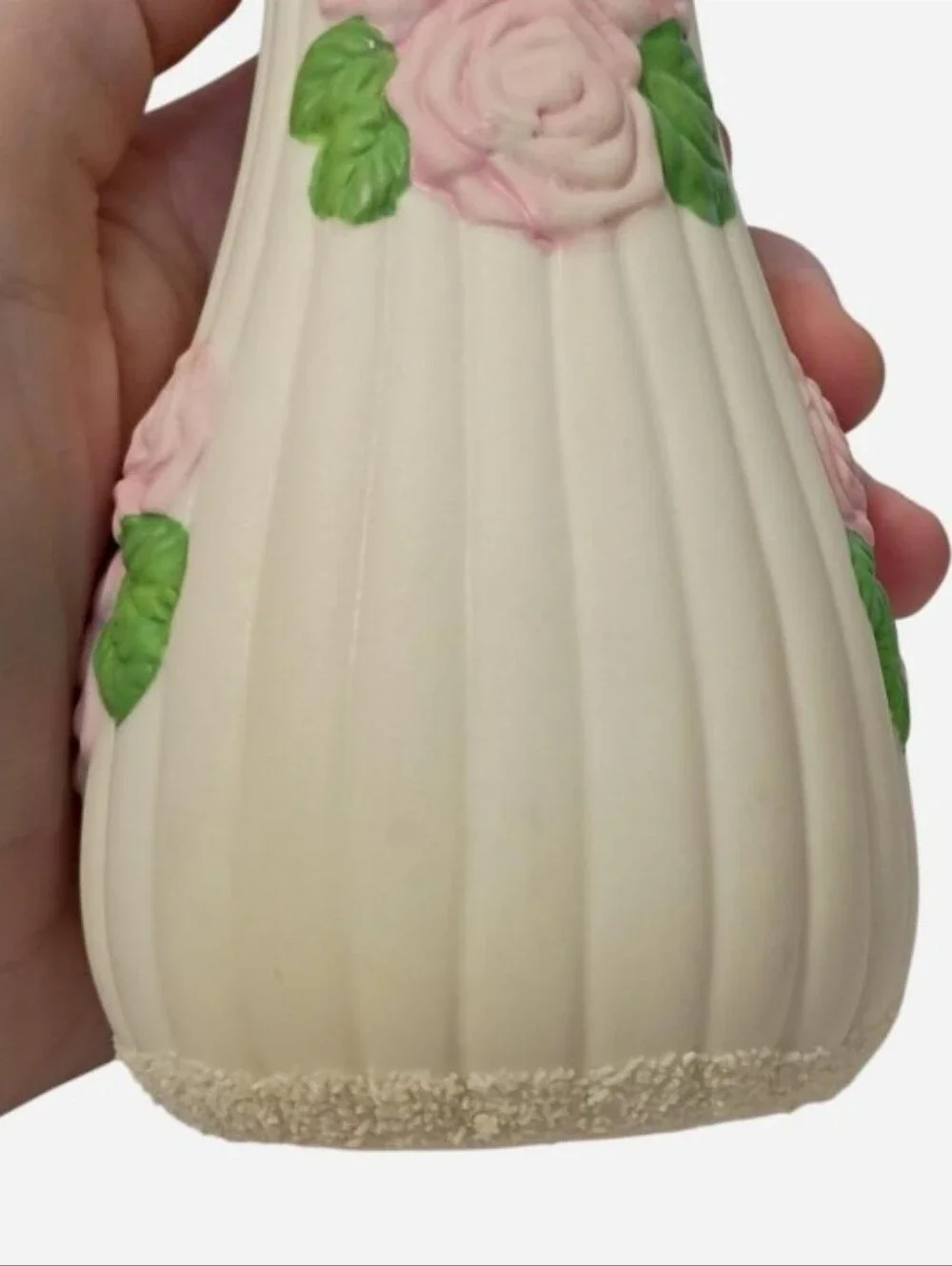 Vintage Set Of 2 Cream Colored Ceramic Vases W/ 3D Pink Rose Accents - Picture 7 of 8